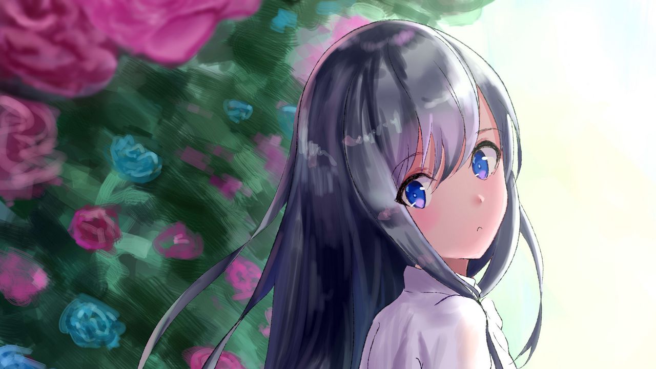 Wallpaper girl, skirt, flowers, garden, anime