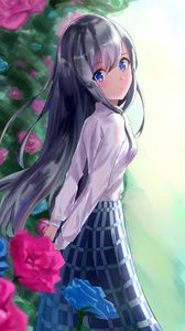 Preview wallpaper girl, skirt, flowers, garden, anime