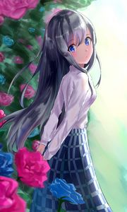 Preview wallpaper girl, skirt, flowers, garden, anime