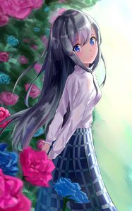 Preview wallpaper girl, skirt, flowers, garden, anime