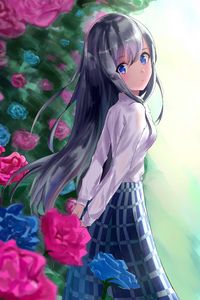 Preview wallpaper girl, skirt, flowers, garden, anime