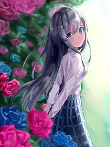 Preview wallpaper girl, skirt, flowers, garden, anime