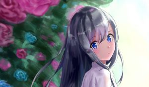 Preview wallpaper girl, skirt, flowers, garden, anime