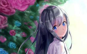 Preview wallpaper girl, skirt, flowers, garden, anime