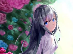 Preview wallpaper girl, skirt, flowers, garden, anime