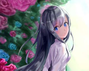 Preview wallpaper girl, skirt, flowers, garden, anime