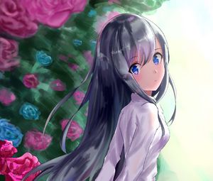 Preview wallpaper girl, skirt, flowers, garden, anime