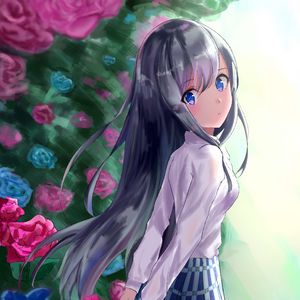 Preview wallpaper girl, skirt, flowers, garden, anime