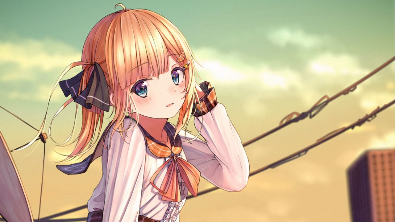 Wallpaper girl, skirt, glance, anime