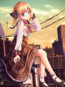 Preview wallpaper girl, skirt, glance, anime