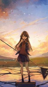 Preview wallpaper girl, skirt, sign, anime, art
