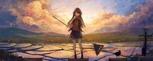 Preview wallpaper girl, skirt, sign, anime, art