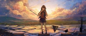 Preview wallpaper girl, skirt, sign, anime, art