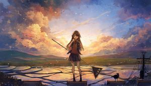 Preview wallpaper girl, skirt, sign, anime, art