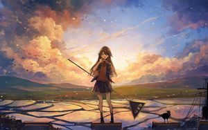 Preview wallpaper girl, skirt, sign, anime, art