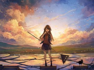 Preview wallpaper girl, skirt, sign, anime, art