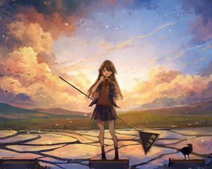 Preview wallpaper girl, skirt, sign, anime, art