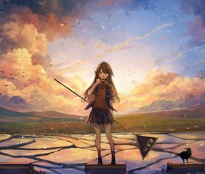 Preview wallpaper girl, skirt, sign, anime, art