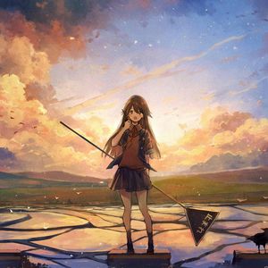 Preview wallpaper girl, skirt, sign, anime, art