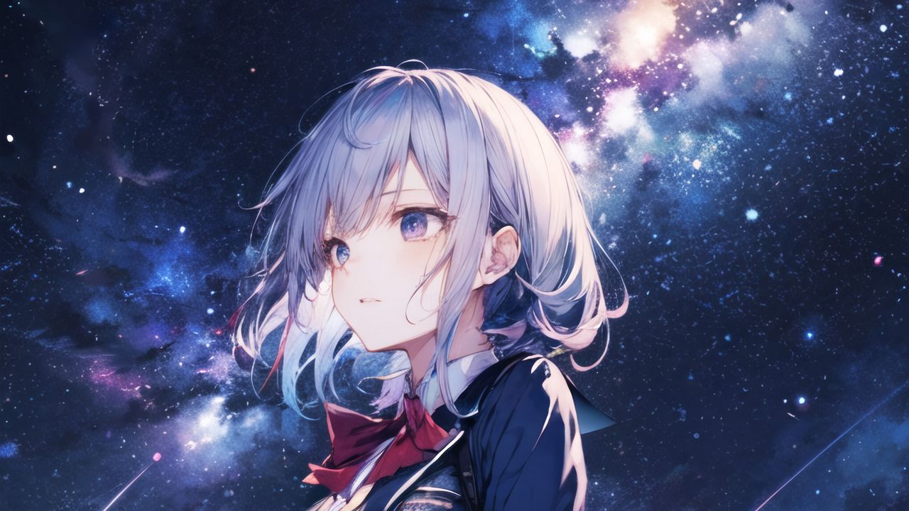 Wallpaper girl, skirt, starry sky, stars, anime