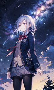 Preview wallpaper girl, skirt, starry sky, stars, anime