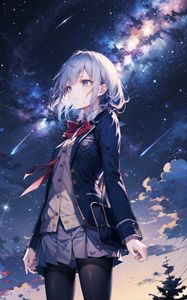 Preview wallpaper girl, skirt, starry sky, stars, anime