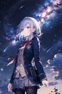 Preview wallpaper girl, skirt, starry sky, stars, anime