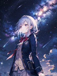 Preview wallpaper girl, skirt, starry sky, stars, anime