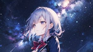 Preview wallpaper girl, skirt, starry sky, stars, anime