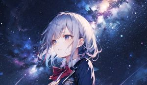 Preview wallpaper girl, skirt, starry sky, stars, anime