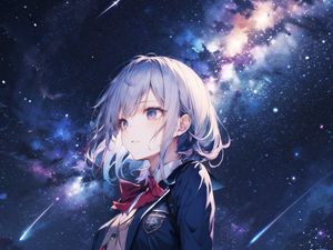 Preview wallpaper girl, skirt, starry sky, stars, anime
