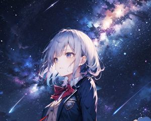 Preview wallpaper girl, skirt, starry sky, stars, anime