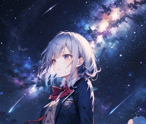 Preview wallpaper girl, skirt, starry sky, stars, anime