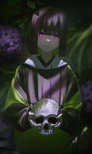 Preview wallpaper girl, skull, art, anime, dark