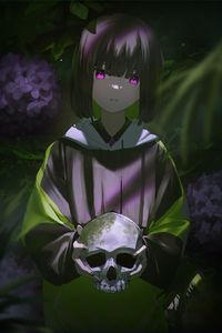 Preview wallpaper girl, skull, art, anime, dark