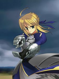 Preview wallpaper girl, sky, armor, hostility, darkness