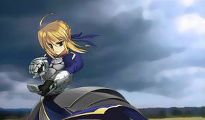 Preview wallpaper girl, sky, armor, hostility, darkness