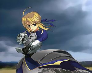 Preview wallpaper girl, sky, armor, hostility, darkness