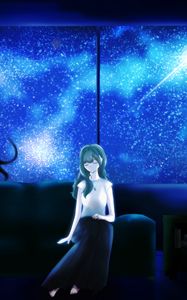 Preview wallpaper girl, sleep, night, stars, anime, art, cartoon