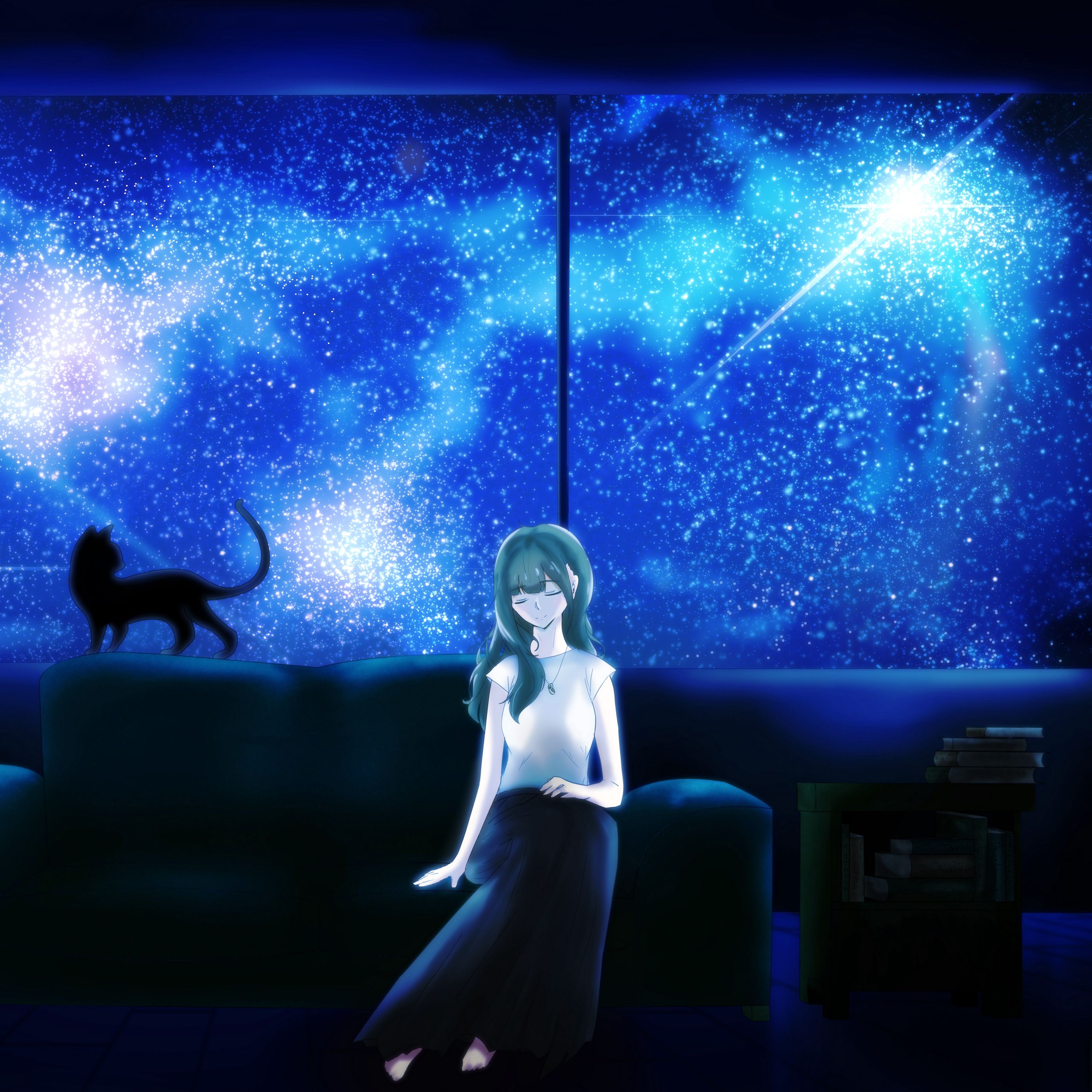 Download Wallpaper 2780x2780 Girl Sleep Night Stars Anime Art Cartoon Ipad Air Ipad Air 2 Ipad 3 Ipad 4 Ipad Mini 2 Ipad Mini 3 Ipad Mini 4 Ipad Pro 9 7 For Parallax Hd Background