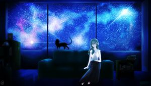 Preview wallpaper girl, sleep, night, stars, anime, art, cartoon