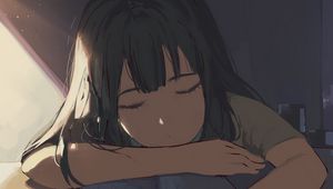 Preview wallpaper girl, sleep, study, anime