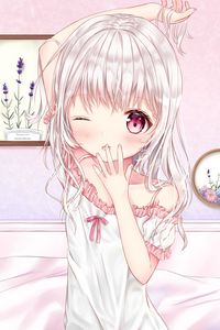 Preview wallpaper girl, sleeping, morning, anime, art, pink