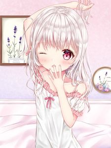 Preview wallpaper girl, sleeping, morning, anime, art, pink