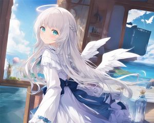 Preview wallpaper girl, smile, angel, halo, wings, anime