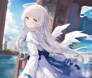 Preview wallpaper girl, smile, angel, halo, wings, anime