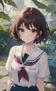 Preview wallpaper girl, smile, anime, schoolgirl
