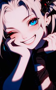 Preview wallpaper girl, smile, art, anime, blush, light