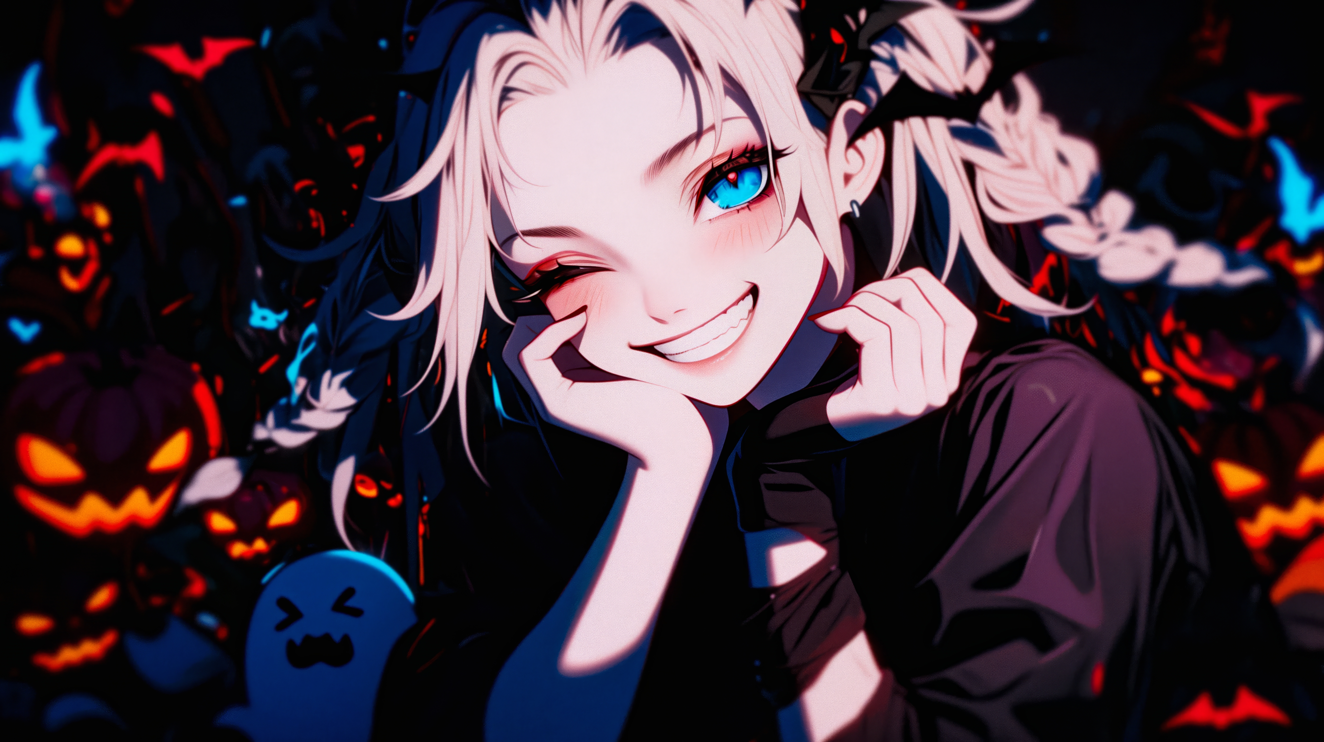 4630x2595 Wallpaper girl, smile, art, anime, blush, light