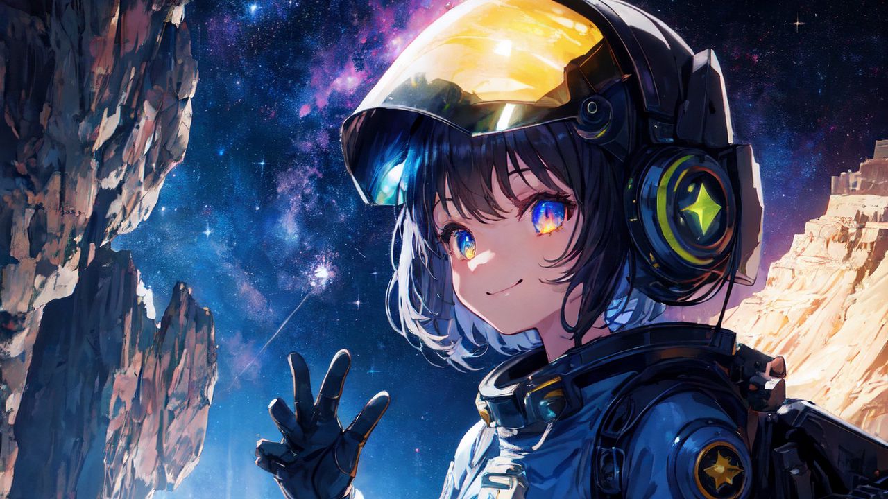 Wallpaper girl, smile, astronaut, anime